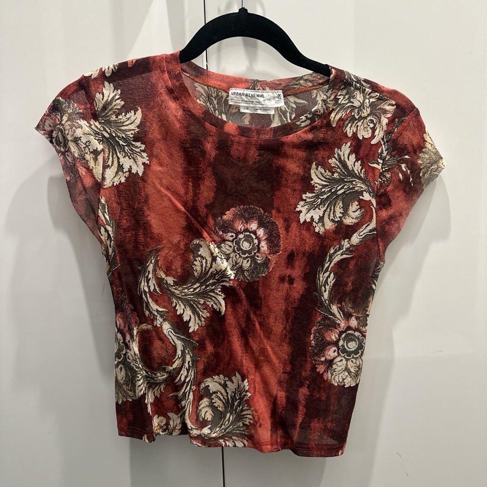 Urban Renewal Burgundy Floral Short Sleeve Top